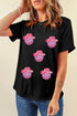 Black Cowboy Hat Disco Ball Patched Round Neck T Shirt